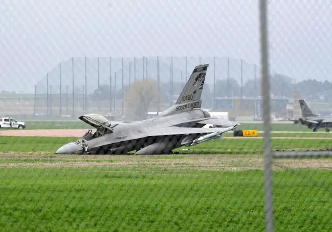 F-16 Fighter Jet Belong To Air National Guard Slid Off The Runway