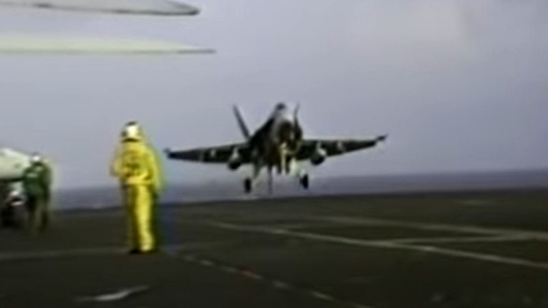 F/A-18 Pilot Pulls Off A Tough Landing While The Ship Moves